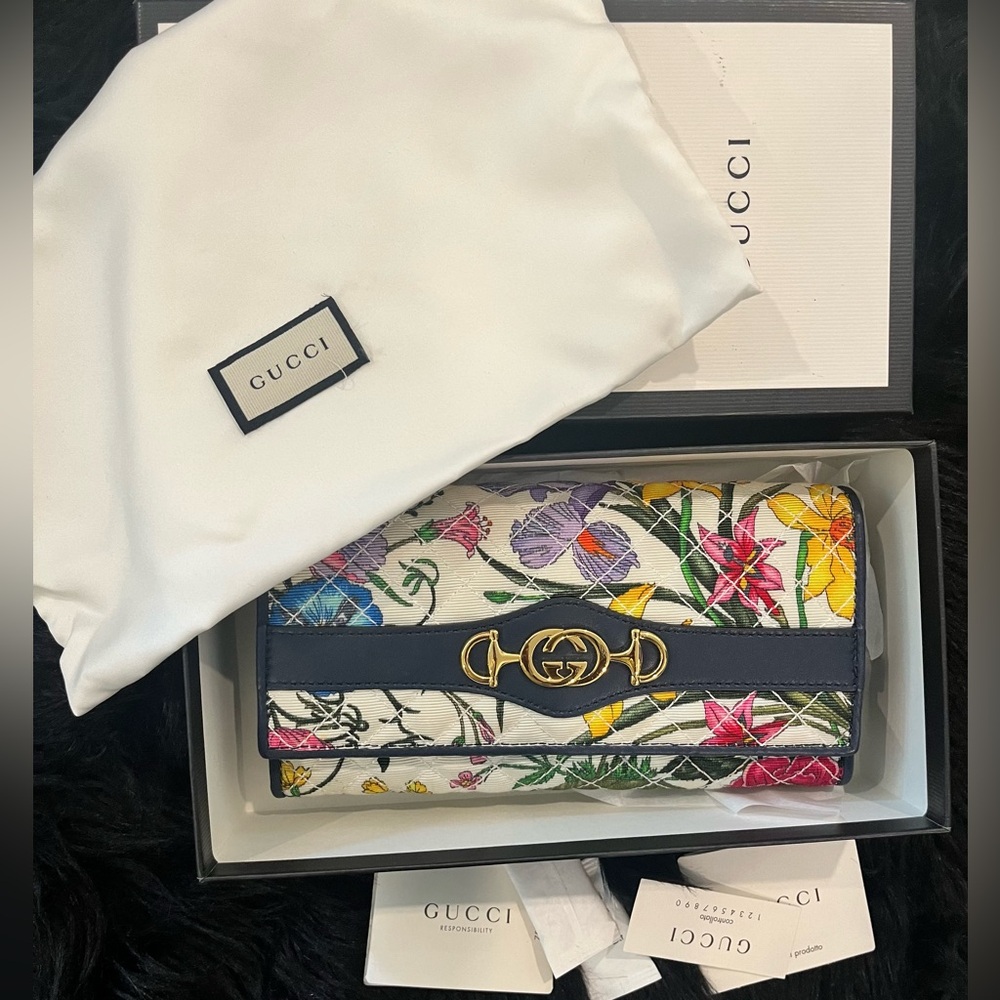 NEW AUTHENTIC GUCCI FLORA FLORAL FLOWER GG LONG WALLET